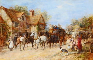  Heywood Oil Painting - Changing the Horses Heywood Hardy horse riding